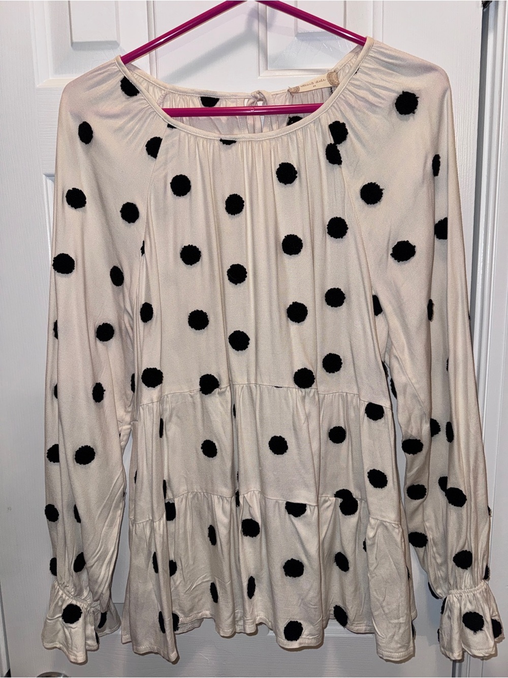 Altar'd State Cream Peasant Top with Black Polka Dots